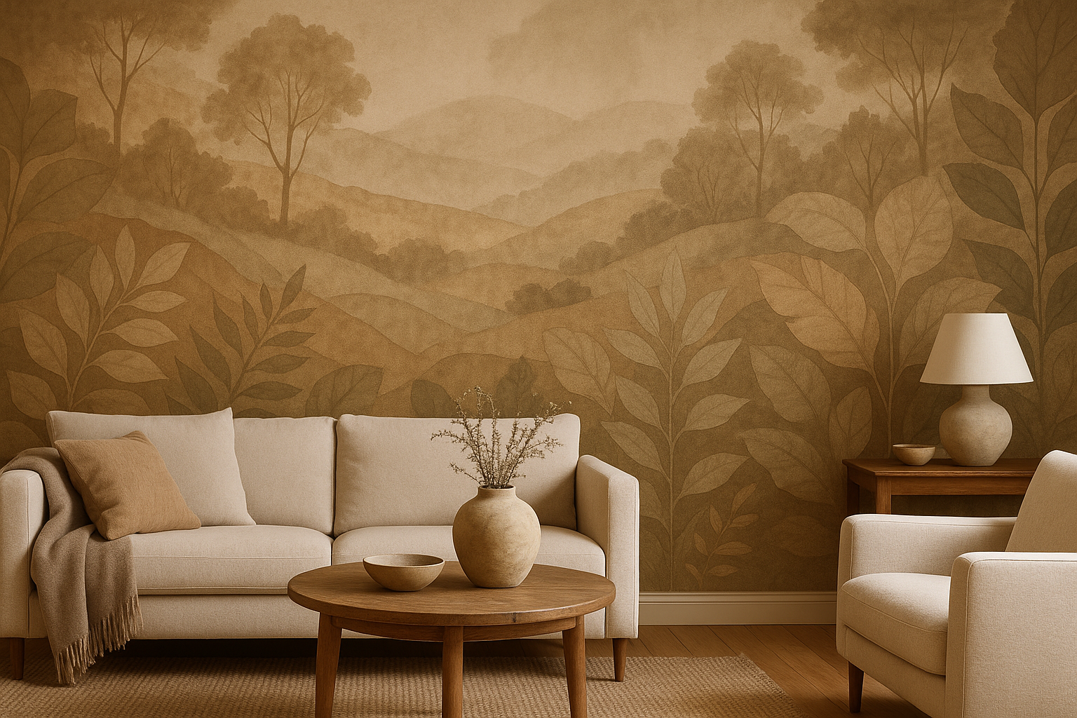 Væg-til-væg tapet i jordfarver og natur